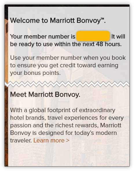 マリオット会員登録確認画面