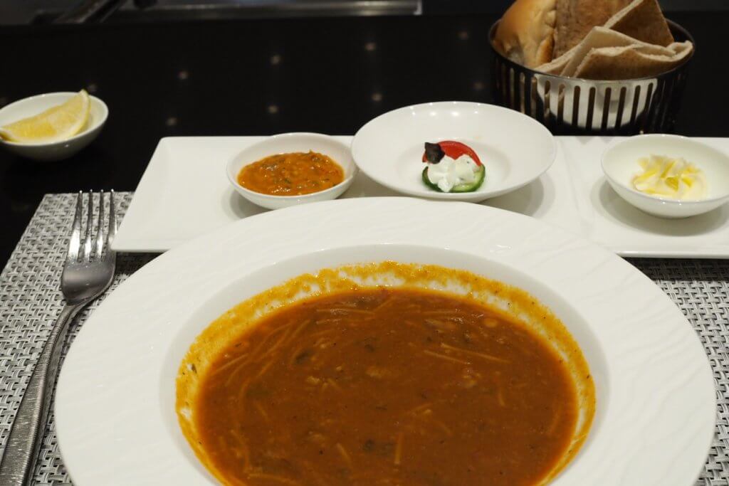 Qatar Airways First Class Lounge dinner