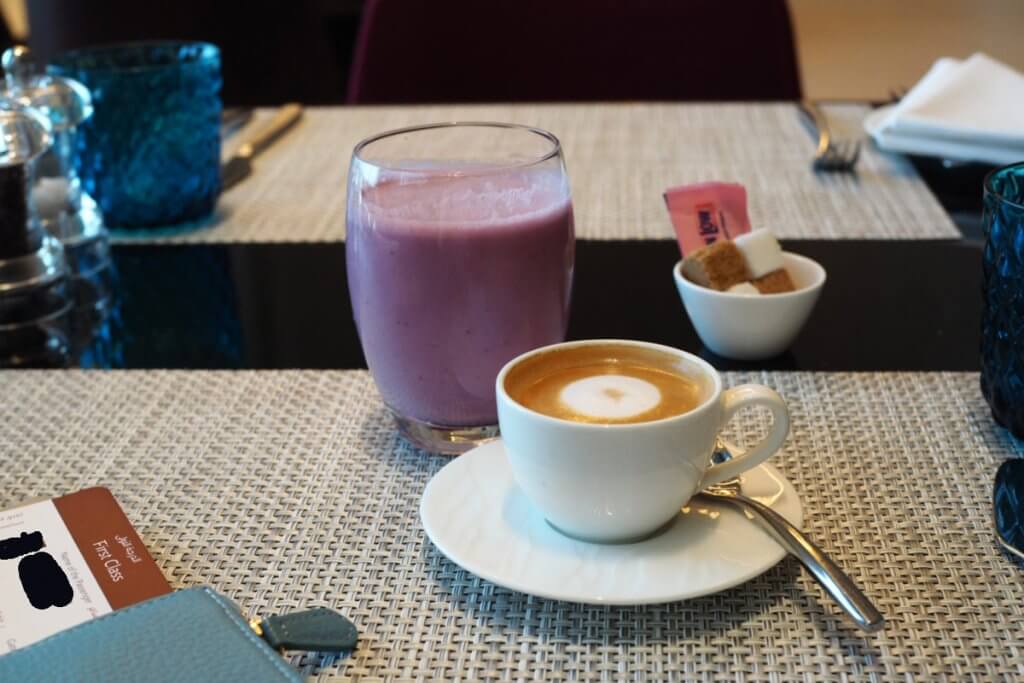 Qatar Airways First Class Lounge breakfast