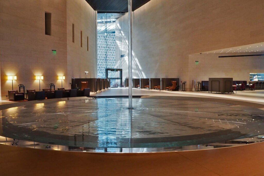 Qatar Airways First Class Lounge water display