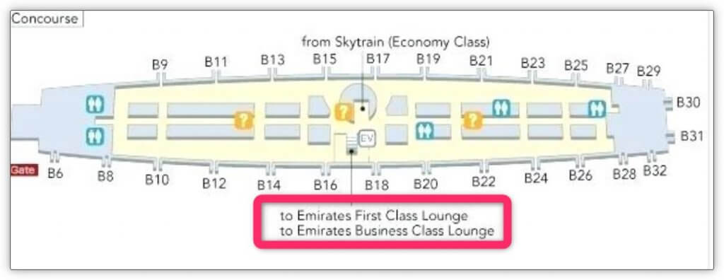 ドバイ国際空港T3コンコースBマップ